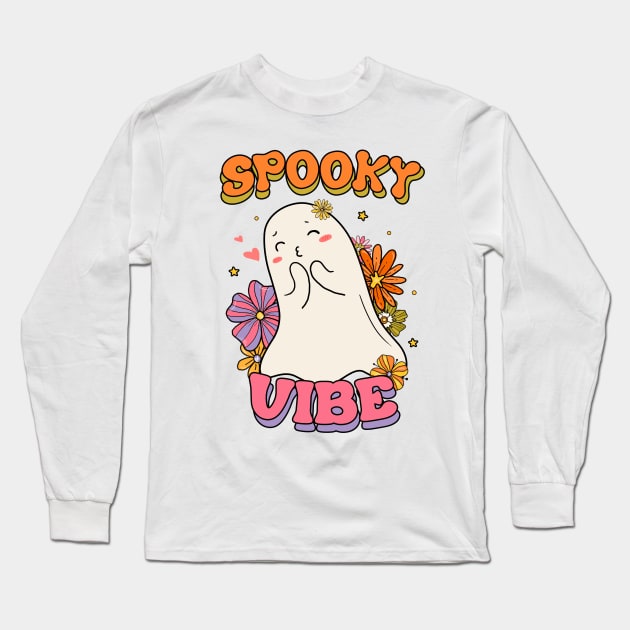 Spooky Vibe Groovy Retro Halloween Long Sleeve T-Shirt by Satic